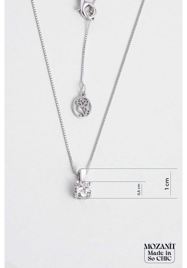 So Chic Mozanit Dokunuşu 18 Ayar Beyaz Altın Kaplama 45 Cm Gümüş Tektaş Kolye Rodyum