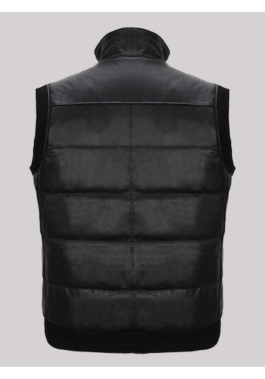 Hakiki Kuzu Derisi Dört Cepli Erkek Yelek Siyah Siyah