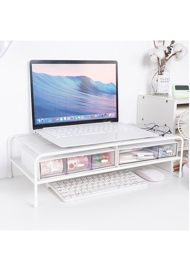 Sones Bilgisayar Monitörü Yükseltilmiş Braketli Masa Ferforje Raf Düzenleyici, Özellikler: Çift Katmanlı