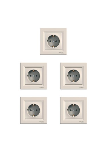 Schneider Electric Asfora Plus Serisi Krem Topraklı Priz 5 Adet