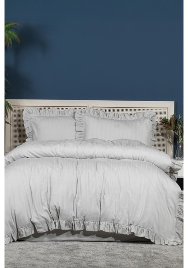 Elart Romantic Nevresim Takımı Çift Kişilik Lastikli Çarşaf 200x220 Cm Gri Gri