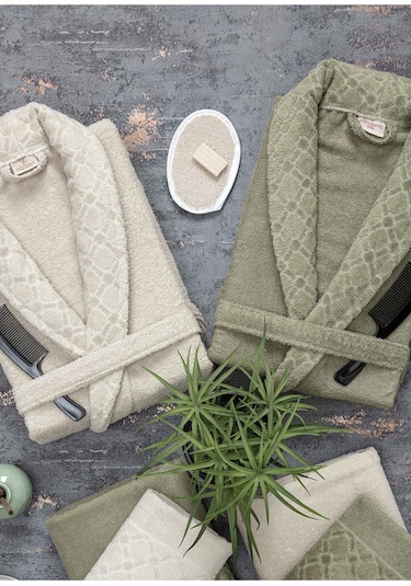 Güvenal Hayal 12 Parça Kutulu Jakarlı Bornoz Takımı Bornoz Havlu & Havlu Seti Banyo Çeyiz Seti 2 Çok Renkli