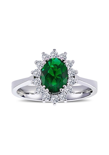 Lova Pırlantalı Oval Zümrüt Anturaj Yüzük - 1020234