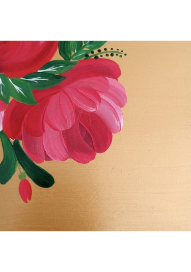 Altın Varaklı El Boyaması Gül Desenli Ahşap Nişan/sunum Tepsisi Altın