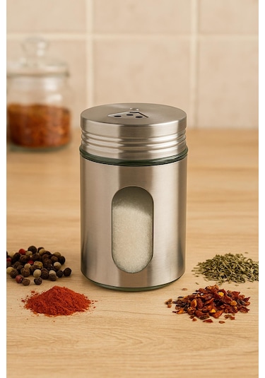 Metal Tuzluk Biberlik Baharatlık 200 Ml Gri Gri