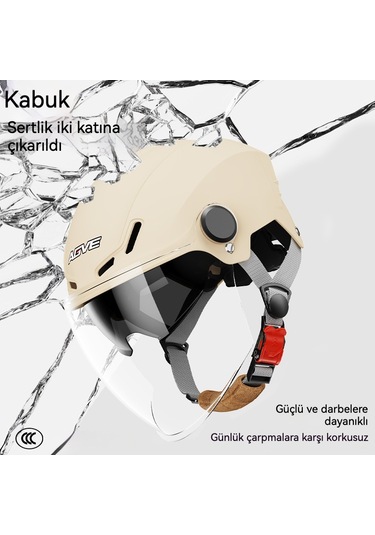 Elektrikli Akü Motosiklet Kask Güneş Koruyucu Yarı Kask Sürüş Kaskı Erkek Bayan Yaz 3c Sertifikası Kayısı