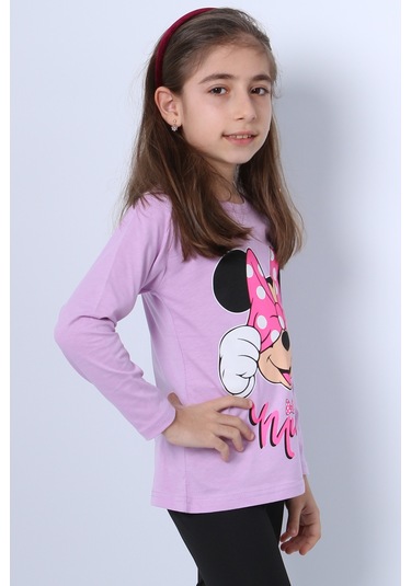 Hçm Kız Çocuk Uzun Kollu Tshirt 4 Mevsim Baskılı Bisiklet Yaka C43 Lila