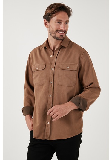 Buratti Pamuklu Çift Cepli Regular Fit Erkek Gömlek Cf25W128858 Camel