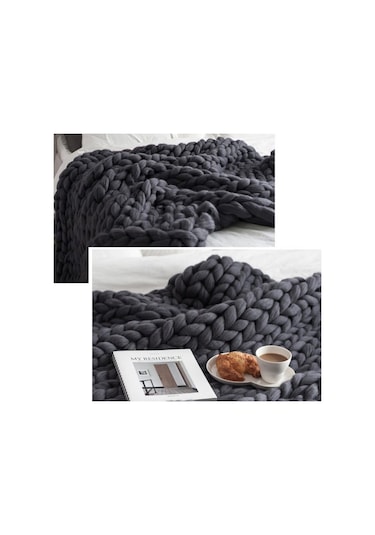 Sones Moda El Yapımı Polyester Battaniye, Boyut: 80x100cm Gri