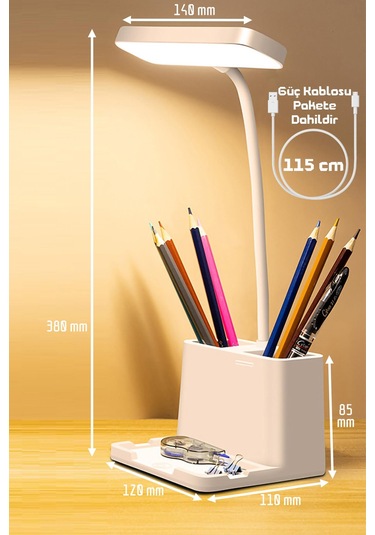 2li Set Şarjlı Masa Lambası + Kronometreli Öğrenci Saati Renk Ayarlı Ders Çalışma Okuma Lambası Q108 Beyaz