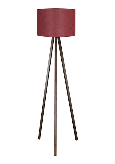 Tripod Abajur Yuvarlak Kumaş Bordo Başlık Kahve Ayak Ly536