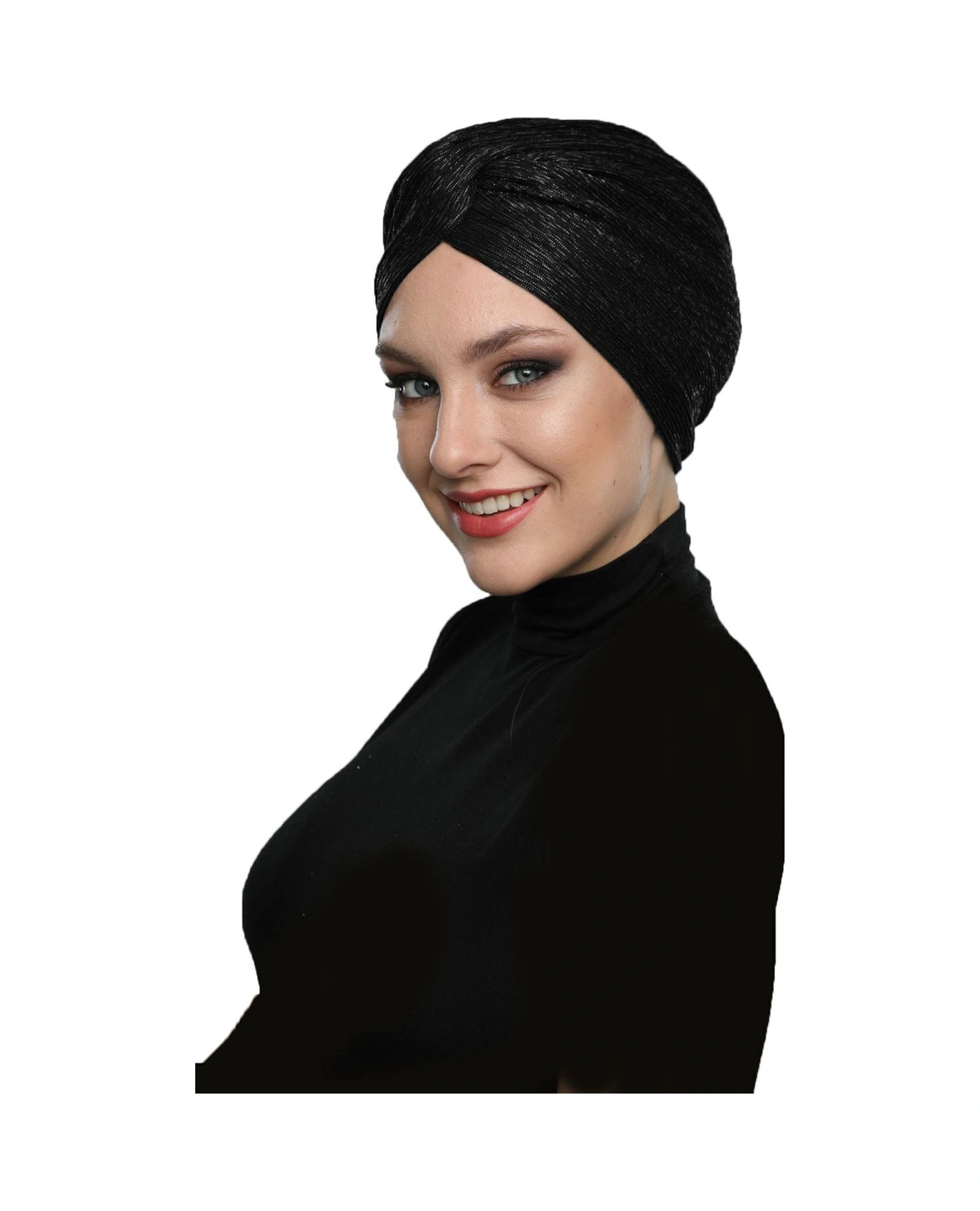 Simli Çapraz Astarlı Siyah Hazır Türban Tesettür Bone Siyah