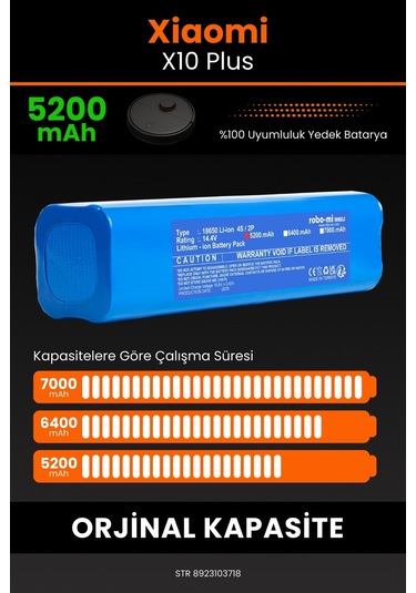 Xiaomi Robot X10 Plus Uyumlu Robot Süpürge Bataryası 5200 Mah