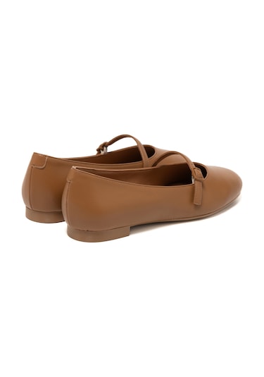 Tan Babet Kadın 70p5 Frau Leather Ballet Flats With Strap Acı Kahverengi