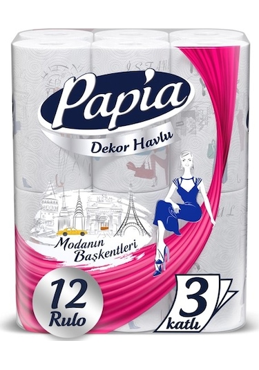 Papia Dekor Rulo Kağıt Havlu 12'li 2 Paket