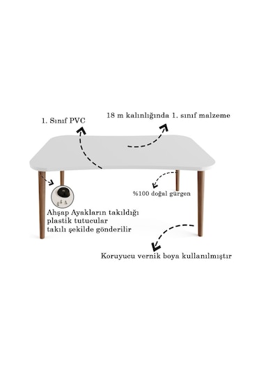 Esma Orta Sehpa Ve Zigon Sehpa 4'Lü Ahşap Ayaklı - Kristal