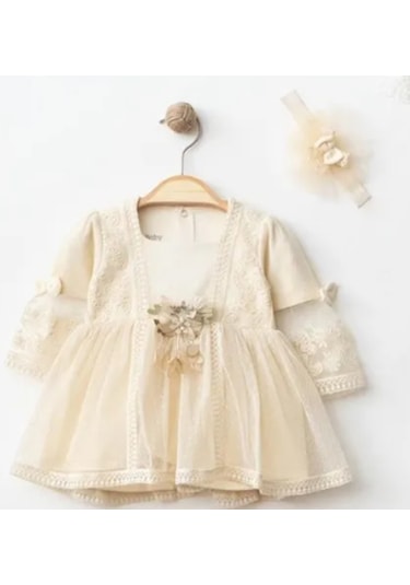 Işıl Baby Dantelli Kız Elbise Saç Bandı Krem