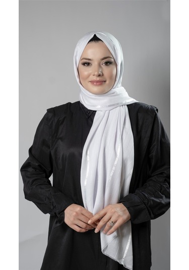 Beyaz Çizgili Şal Viskon Kumaş Bursa Dolama 202110 42 Beyaz
