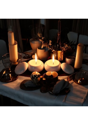 Aurora Tealight 2'li Mumluk Seti Dekoratif Çekim Obje El Yapımı Beyaz