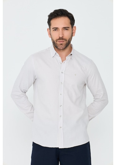 White Stone Ekru %100 Pamuk Dynamic Fit Erkek Günlük Gömlek