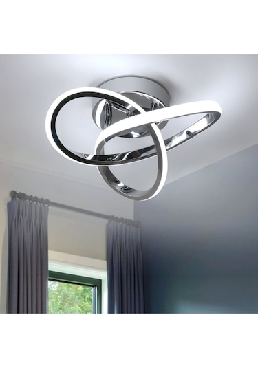 Modern Plafonyer Salon Mutfak Oturma Odası Avize Boomerang Led Avize Krom Beyaz Işık Ledli Avize Krom