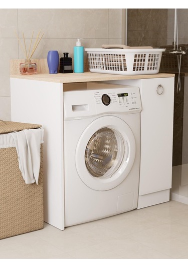 %100 Mdf Çamaşır Ve Kurutma Makinesi Dolabı, Kapaklı 2 Raflı Çamaşır Makinesi Düzenleyicisi Sonoma-beyaz Sonoma - Beyaz
