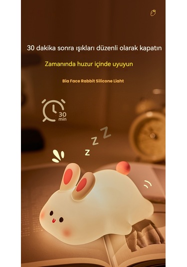 Büyük Yüz Tavşan Silikon Gece Lambası Pat Sensör Tavşan Lambası Bc-c20 Beyaz