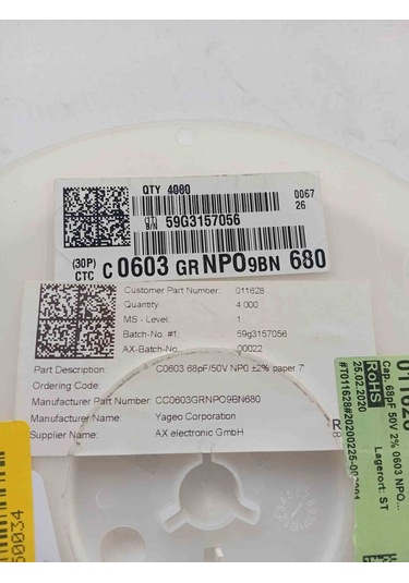 C0603grnpo9bn 603 Yageo Smd Seramik Kondansatör 500 Adet