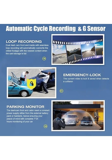 Yüksek Çözünürlüklü Gece Görüşlü Sürüş Kaydedici, Model: Wıfı Mobil Oynatma İle Üçlü Kayıt