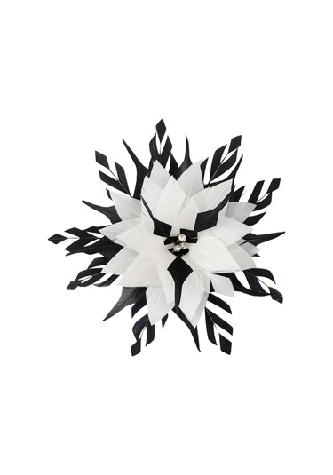 Suntek Çiçek Tüy Broş El Yapımı Saç 23cm-beyaz-ve-siyah Beyaz Ve Siyah