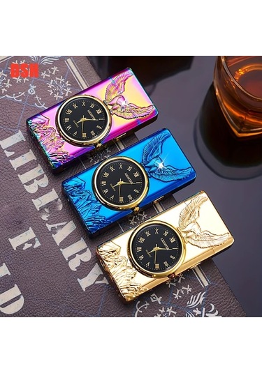 Brightnova 1 Adet Şık Dış Mekan Ateşleme Aleti Blue Çift Ark Plazma Çakmak 3d Kartal Kabartmalı Ve Led Aydınlatmalı Kadranlı Kampçılık Açık Hava Macerası Acil Durum Ateş Başlatma Altın