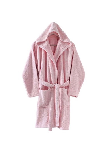 Menderes Home Cotton Collection Bukle Medium Kapşonlu Bornoz Düz Pembe
