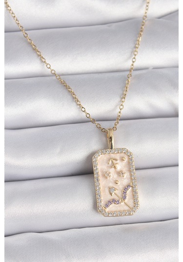 316l Çelik Gold Renk Zincir Yay Burcu Zirkon Taşlı Kadın Kolye - Tj-bko9464 Gümüş