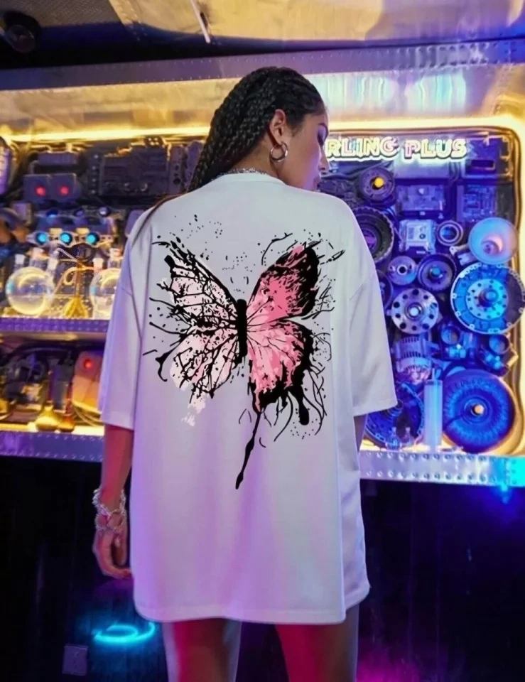 Buğrahayalin Unisex Baskılı Oversize T-shirt - Beyaz Beyaz