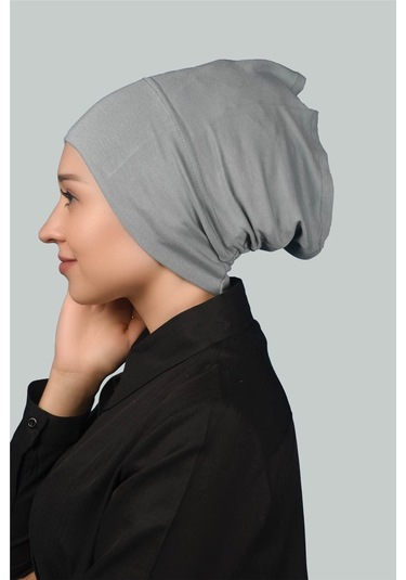 Altobeh Hazır Pratik Geçmeli Uzun Boru Tesettür Bonesi - Gri