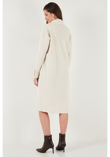 Lela % 100 Akrilik Triko Örme Uzun Bayan Hırka 4615212 Açık Taş