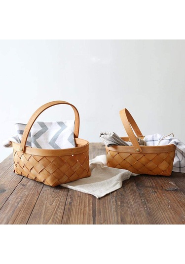 Xiaaokeji Saklama Sepeti Saplı Ahşap Saklama Sepeti Saklama Kabı Kahverengi