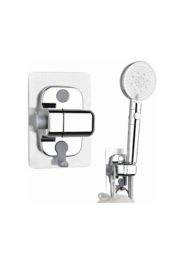 Primepickings Gümüş Duş Başlığı Tutucu Ayarlanabilir Duş Başlığı Braketi Duvara Monte Kendinden Yapışkan 2 Katlı Gri