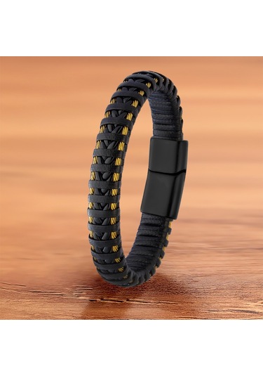 Casera's Hasır Örme Çelik Ve Deri Erkek Bilekllikcsr2221017 Siyah