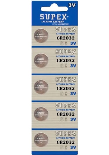Supex Extra Long Battery CR2032 3V Lityum Düğme Pil 5'li