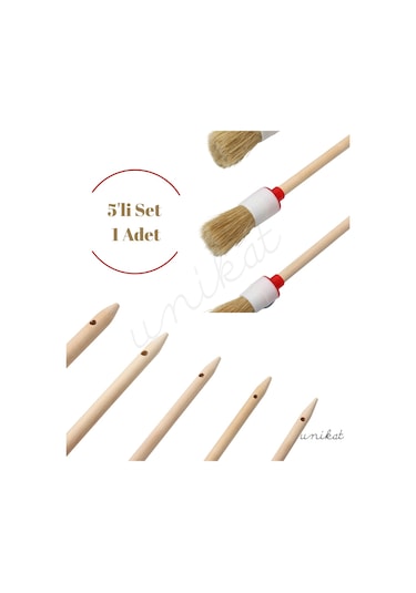 5'li Ahşap Saplı Keçeli Detay Fırça Seti Hassas Yüzeyler İçin Uygundur 1 Adet