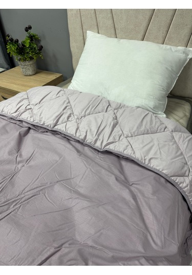 Clasy %100 Pamuk Ranforce Tek Kişilik Yorgan Çift Taraflı Mor Düz Desenli Kapitoneli Mor