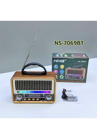Ns-7069 Orta Boy Retro, Nostaljik, Ahşap Tasarım Bluetooth Hoparlörlü, Şarjlı, Taşınabilir Fm/am Destekli Radyo-444