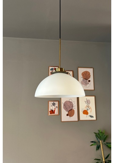 Perry Beyaz Cam Tekli Avize Ufo İnce Eskitme Başlık Retro Sarkıt Lamba Restoran Salon Aydınlatma Beyaz