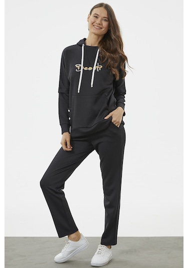 Kanguru Cepli Dalgıç Kumaş Eşofman Takım - Siyah 001
