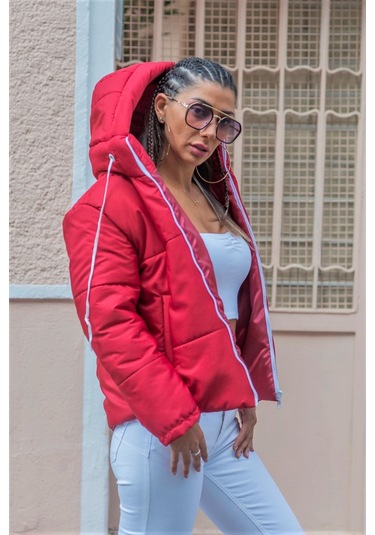 Kadın Bordo Su Geçirmez Kapüşonlu Şişme Mont