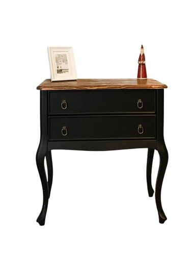 Wooding Masif 2 Çekmeceli Siyah Ceviz Komodin - Mini Konsol