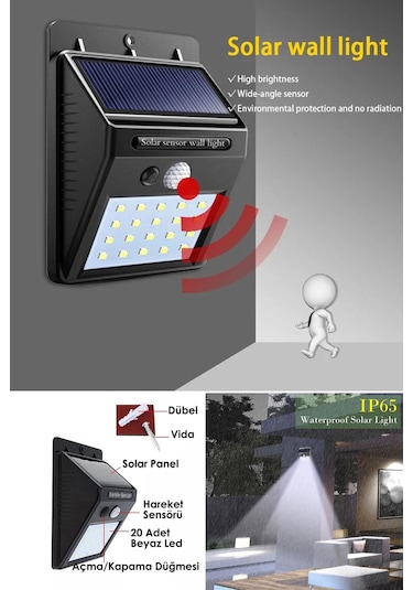Technojet 20 Ledli Hareket Sensörlü Güneş Enerjili Şarj Olabilen