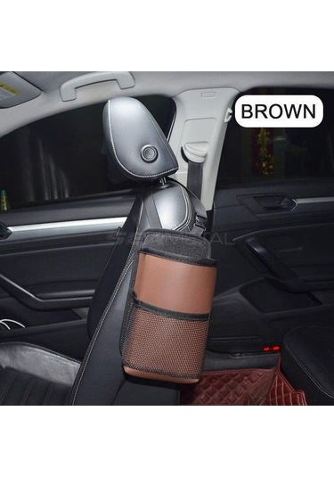 Kahverengi Seametal Araba Koltuğu Yan Saklama Çantası İç Oto Koltukları Yan Organizatör Su Bardağı Tutucu Aksesuarları