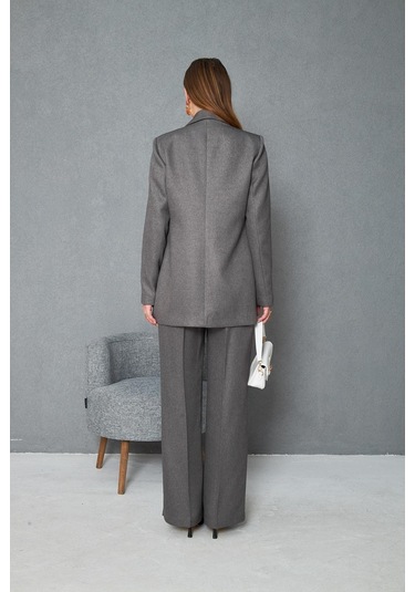 Kare Düğmeli Yünefekt Takım Antrasit Düz Antrasit